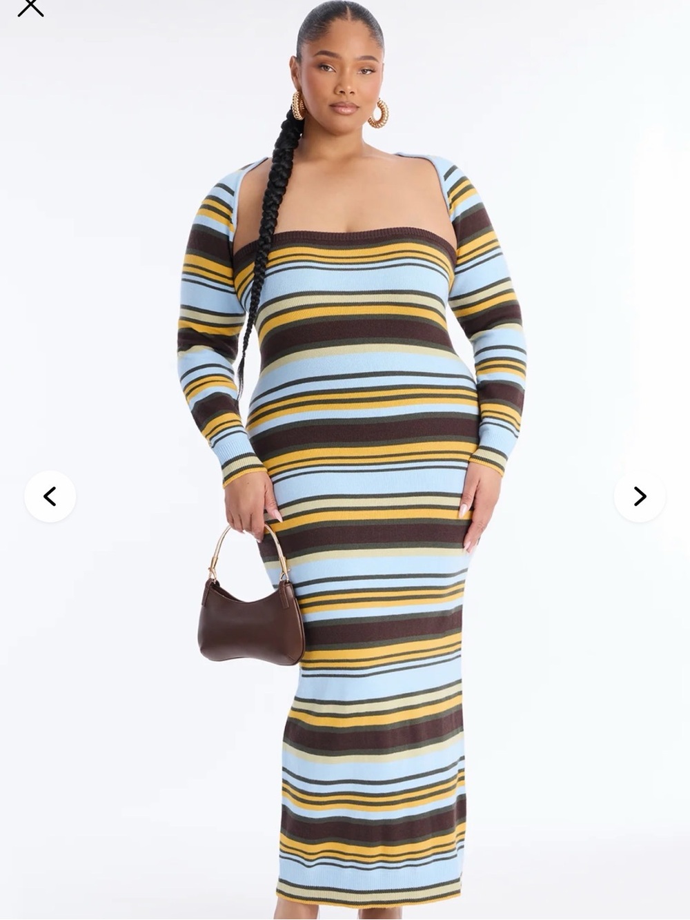 Striped Maxi Dress with match bolero in Light Blue and Brown